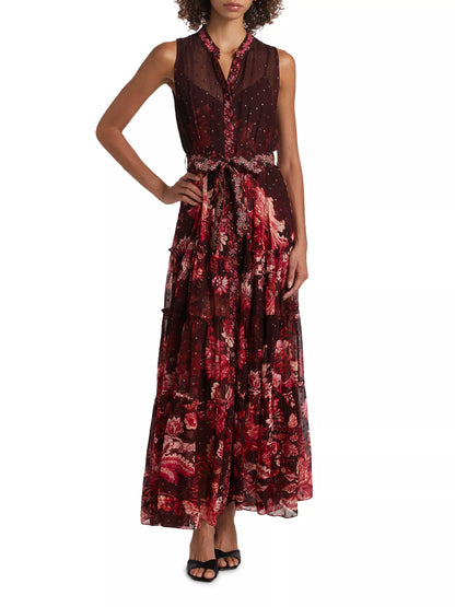 Aafa Long Dress in Red Beige