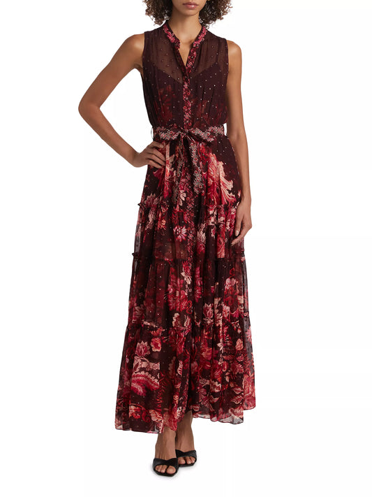 Aafa Long Dress in Red Beige