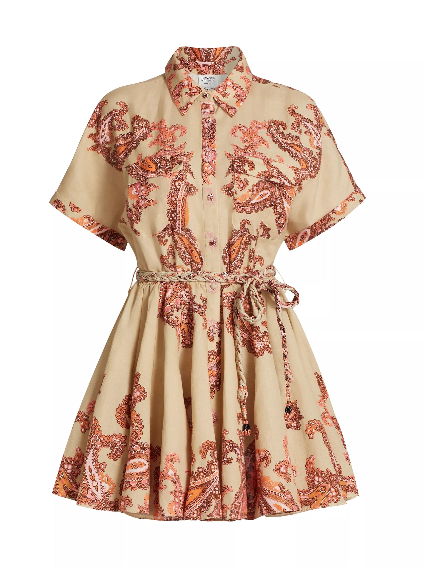 Omya Paisley Mini Shirtdress in Beige Orange