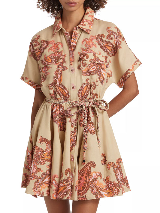 Omya Paisley Mini Shirtdress in Beige Orange