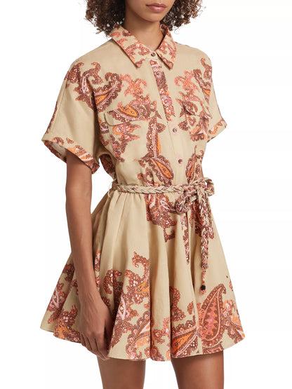 Omya Paisley Mini Shirtdress in Beige Orange