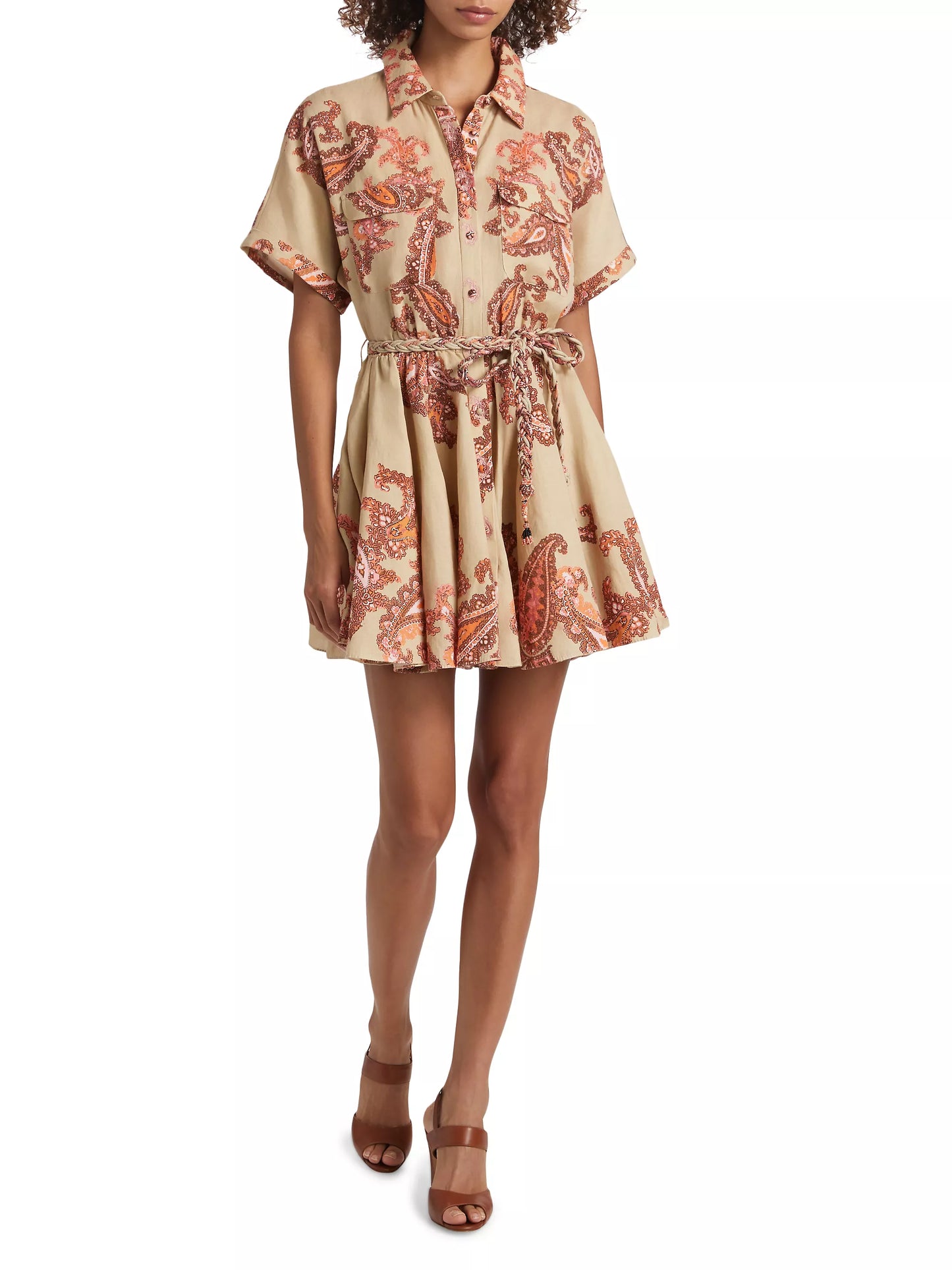 Omya Paisley Mini Shirtdress in Beige Orange