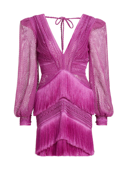 Fringe Cut-Out Mini Dress in Cerise