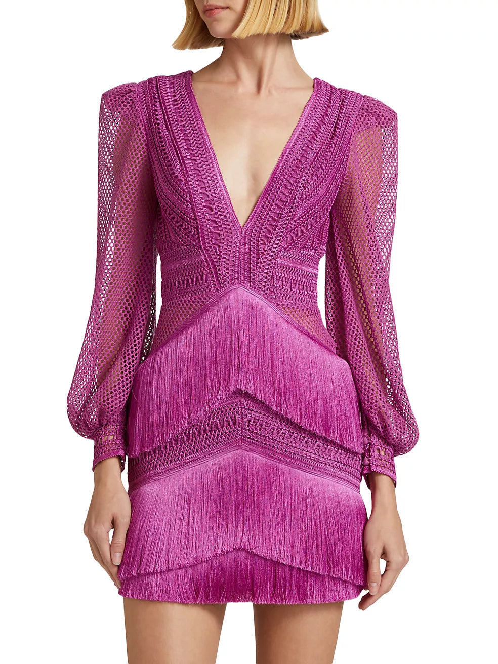 Fringe Cut-Out Mini Dress in Cerise