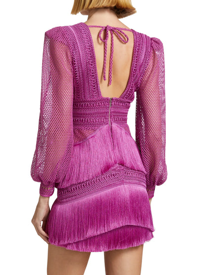 Fringe Cut-Out Mini Dress in Cerise