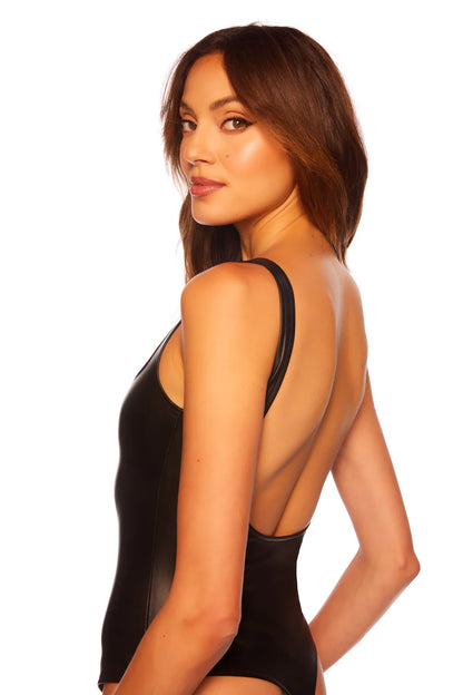 Faux Leather Low Back Tank Bodysuit