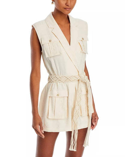 Lela Belted Romper in Rattan