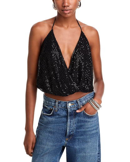 Sullivan Beaded V-Neck Halter Top