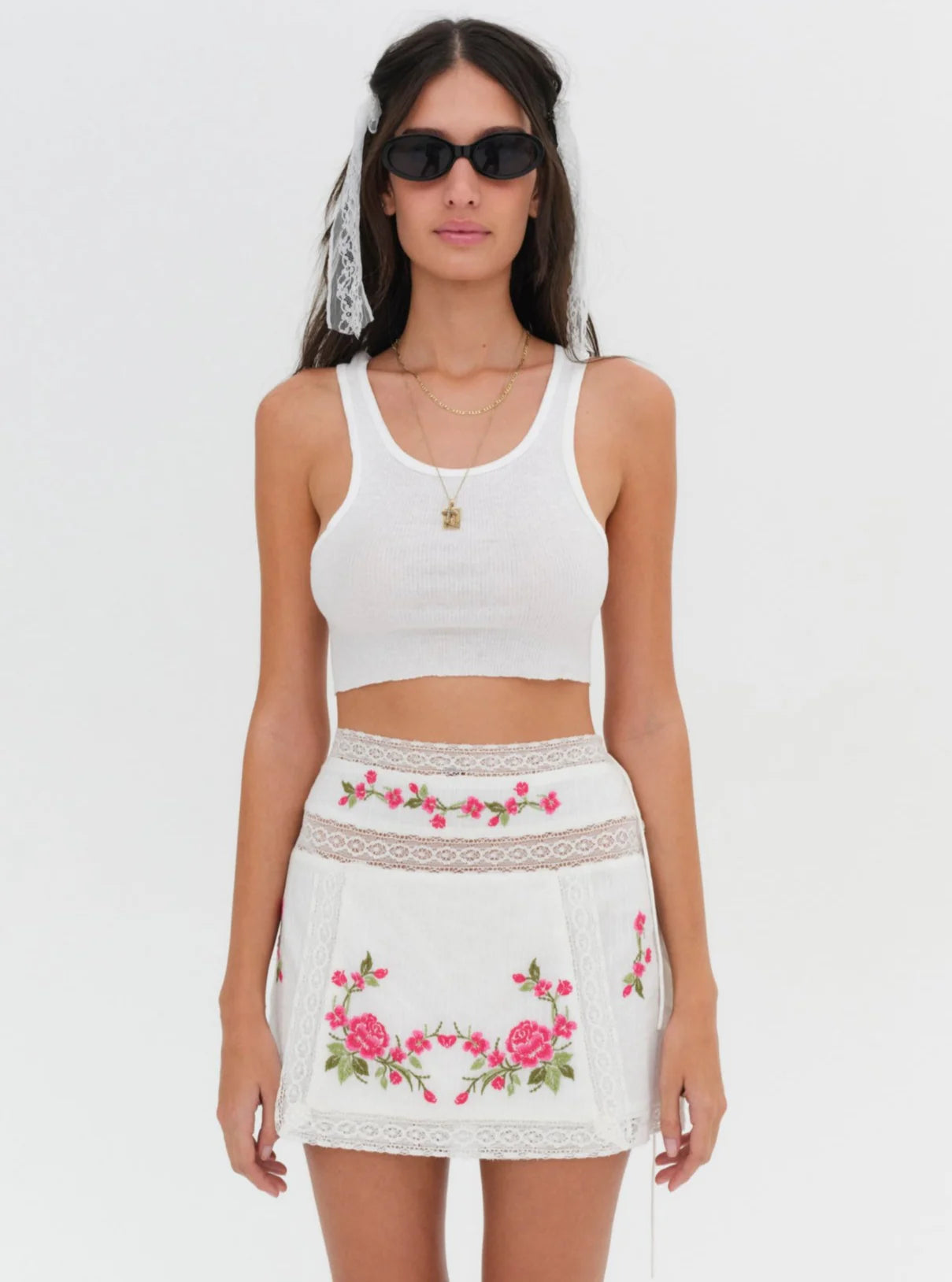 Jolene Embroidered Mini Skirt in White