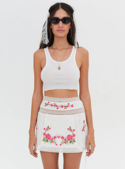 Jolene Embroidered Mini Skirt in White