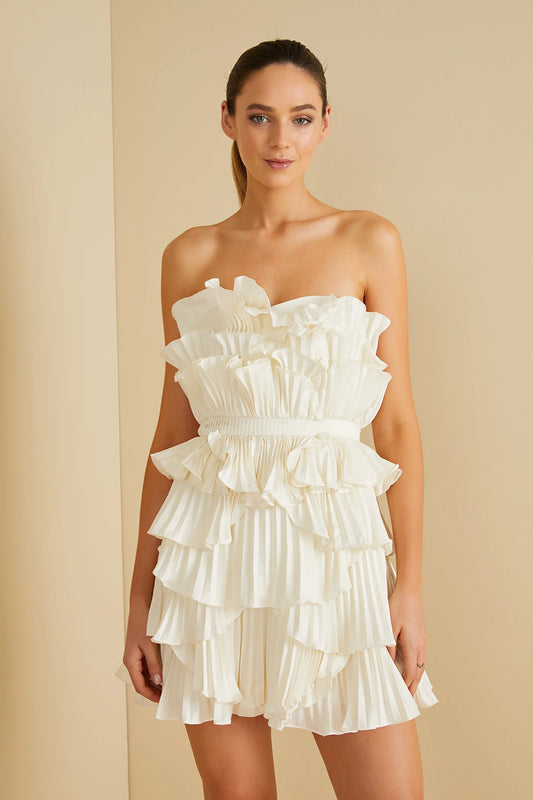 Reed Pleated Shell Mini Dress in Ivory