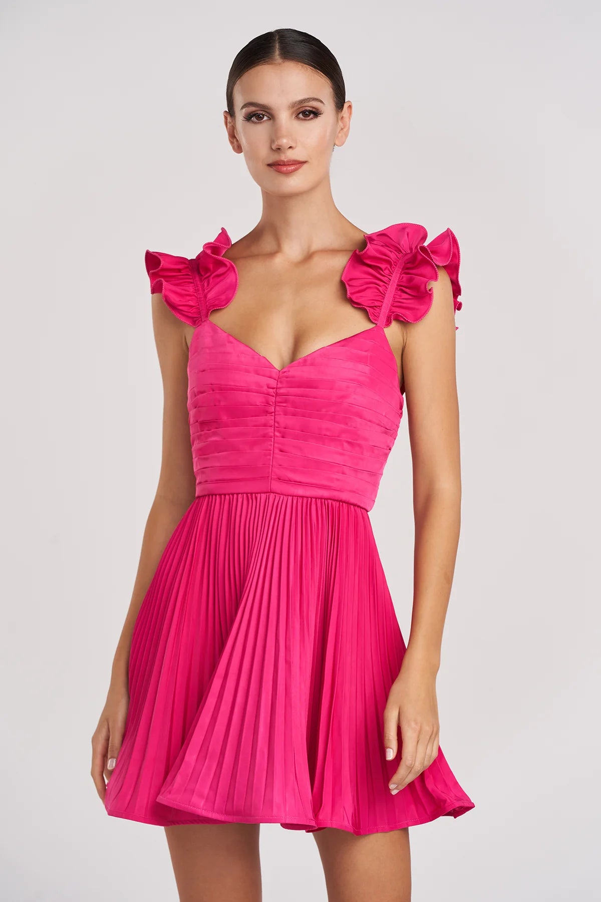 Kitty Ruffle Strap Mini Dress in Pink Cabaret - FINAL SALE