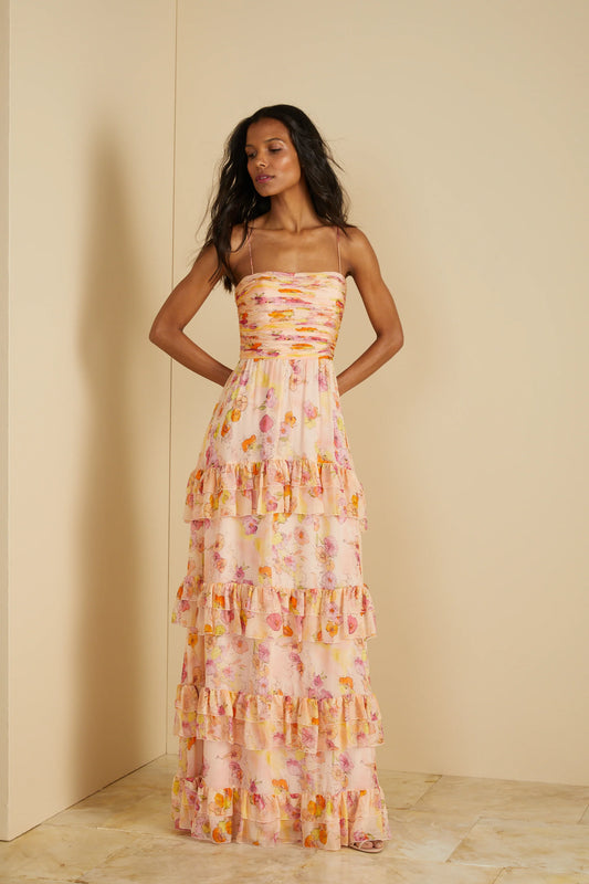Mallory Tiered Gown in Flowers Cloud