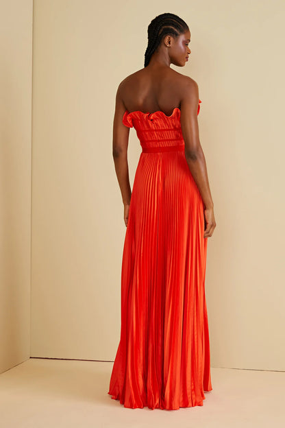 Losey Ruffle Neck Gown in Sun Coral