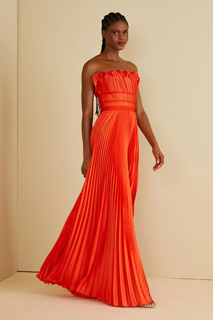 Losey Ruffle Neck Gown in Sun Coral