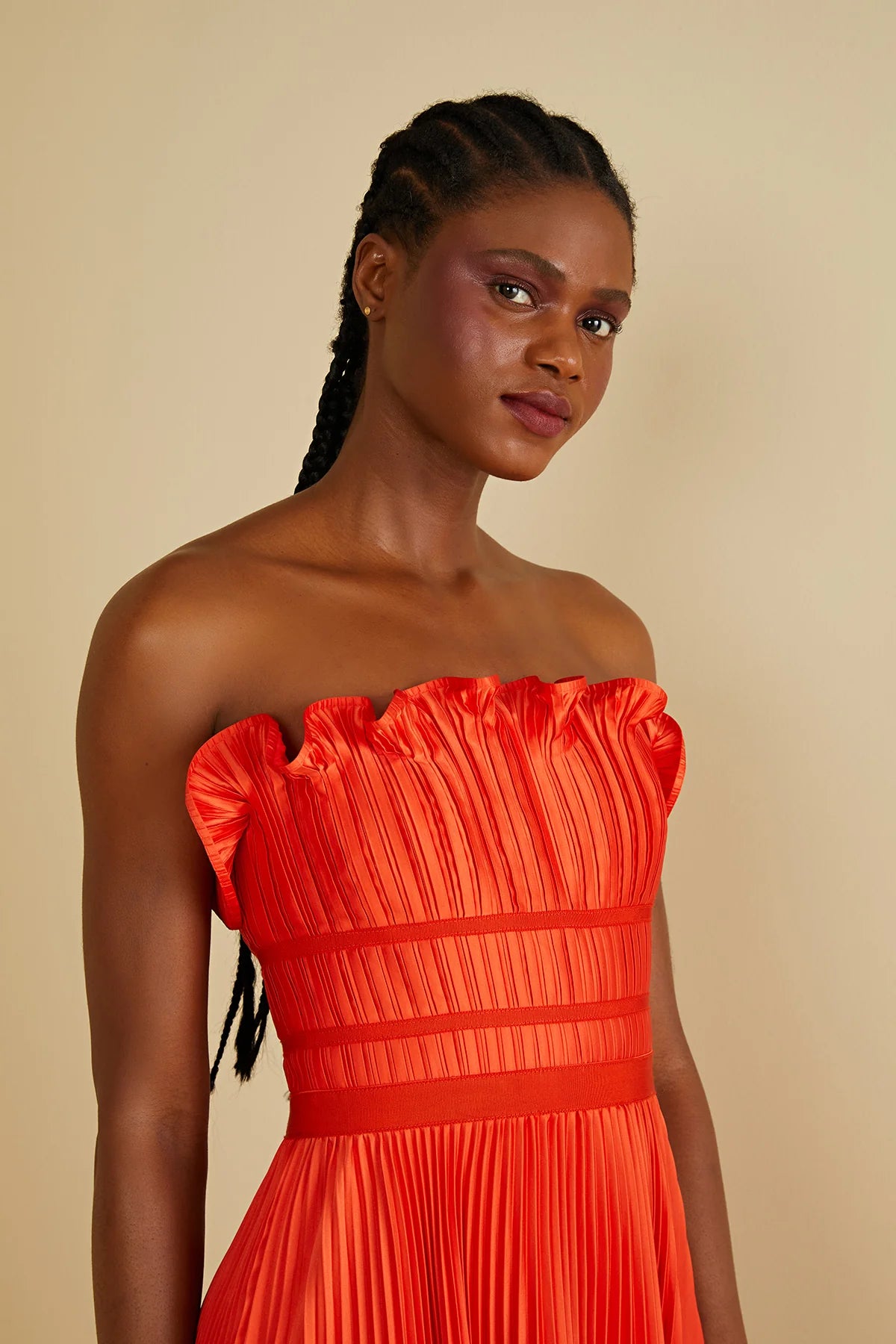 Losey Ruffle Neck Gown in Sun Coral