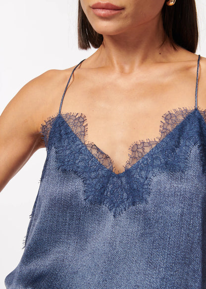 Racer Charmeuse Camisole in Raw Denim