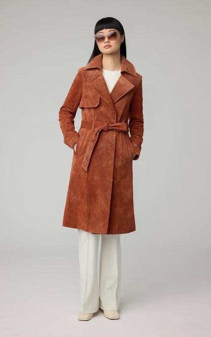 ALEXIS-N Slim-Fit Suede Trench Coat