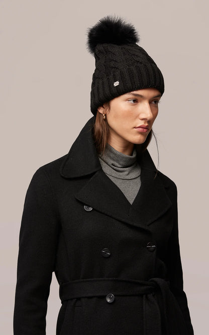 AMALIE-TN Cable-Knit Hat With Detachable Feather Pompom