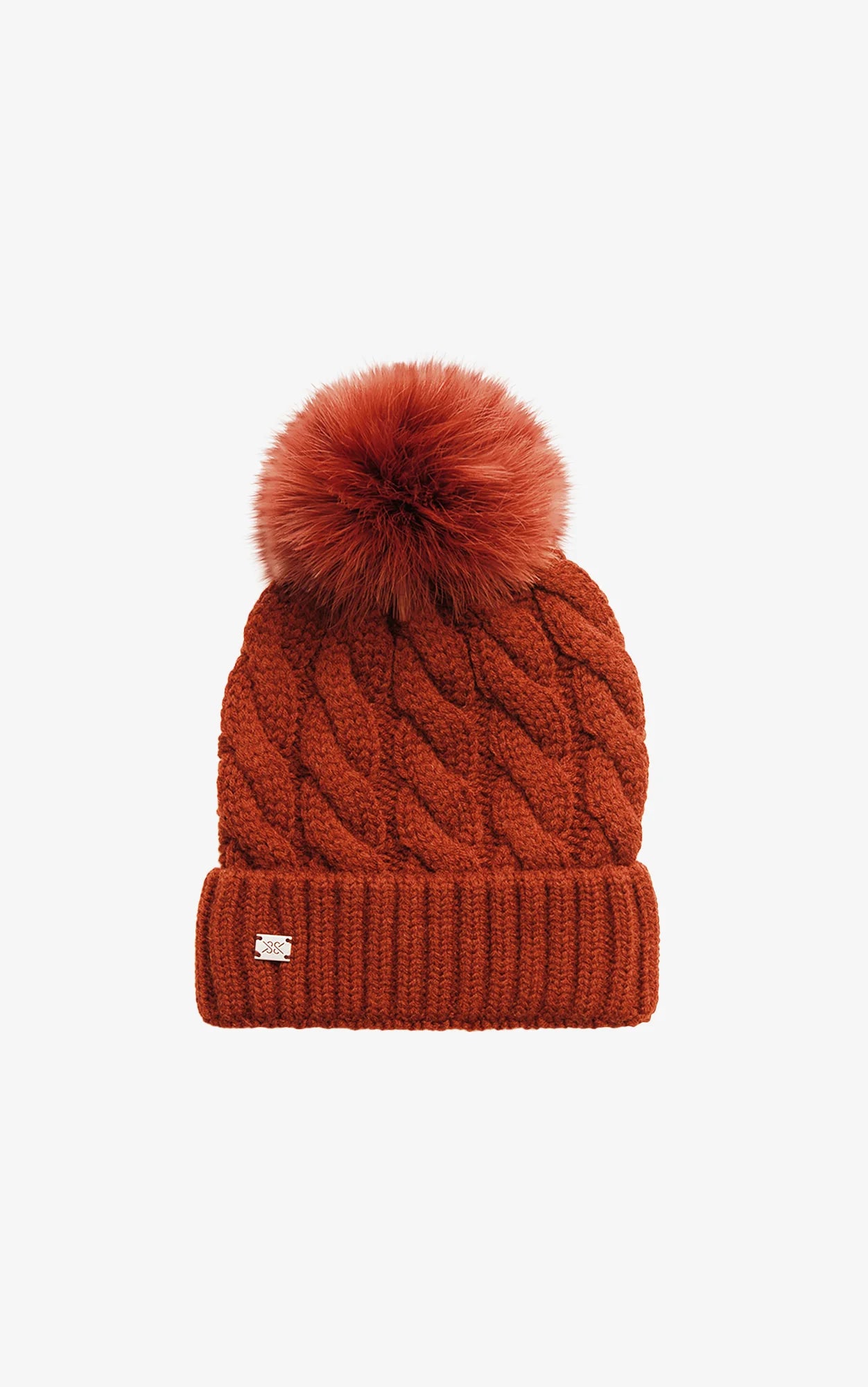 AMALIE-TN Cable-Knit Hat With Detachable Feather Pompom