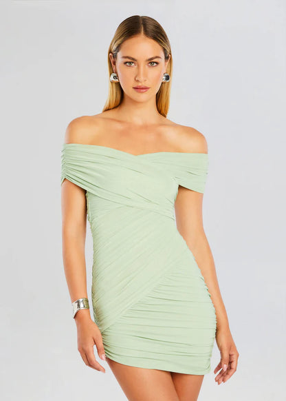 Deniz Mesh Mini Dress in Sage