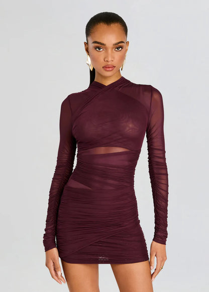 Moxey Ruched Mesh Mini Dress