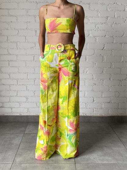 Mina Flared Pants  in Yellow Floral