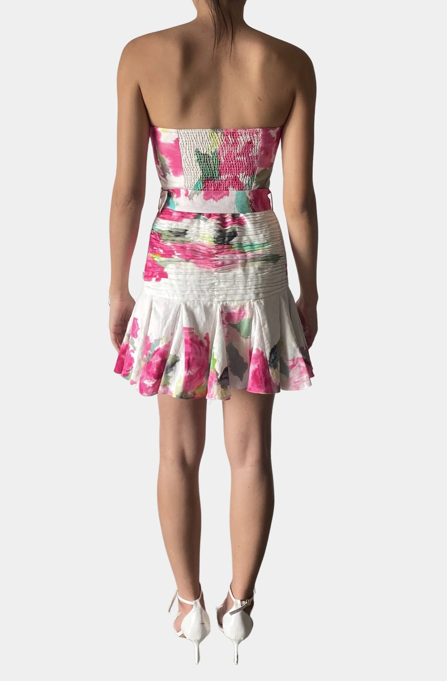 Rosa Short Dress With Buckle Belt in Floral Pink