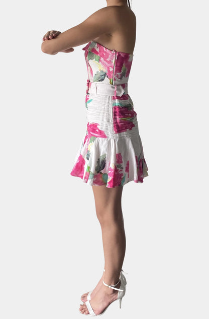 Rosa Short Dress With Buckle Belt in Floral Pink