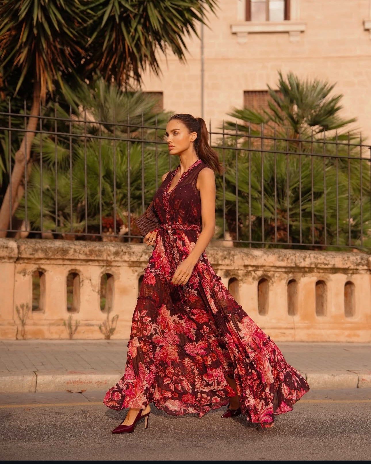 Aafa Long Dress in Red Beige