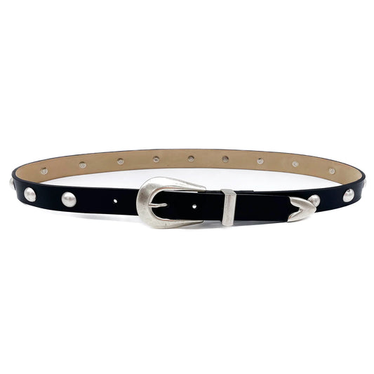 Larkin - Classic Black Italian Leather Belt With Silver Hardware and Buckle in Black