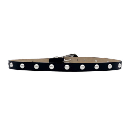 Larkin - Classic Black Italian Leather Belt With Silver Hardware and Buckle in Black