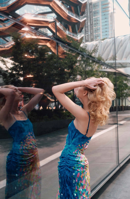 La Fuori - Paillet Print Casa Dress in Blooming Sky
