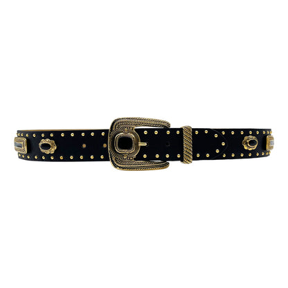 Addison Belt - Vintage Gold Hardware in Black Italian Leather Belt