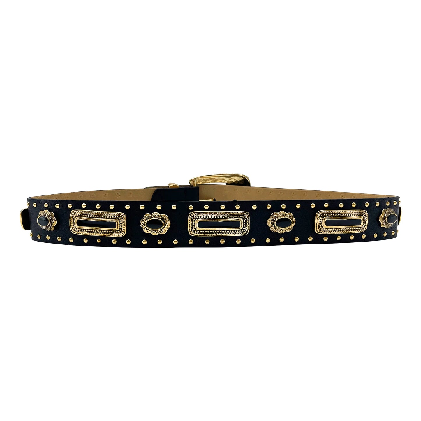 Addison Belt - Vintage Gold Hardware in Black Italian Leather Belt