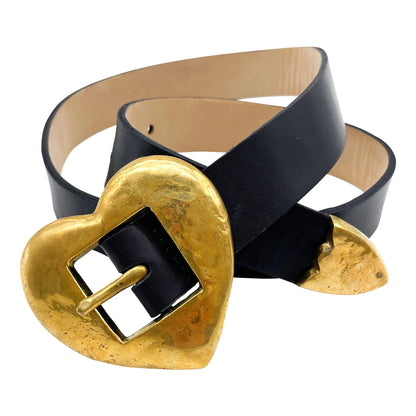 Brass Heart in Black Italian Leather Solid Brass Heart Belt