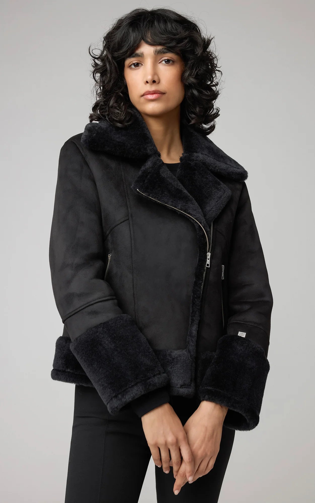 PHOEBE Relaxed-Fit Luxe Faux Sherpa Biker Jacket