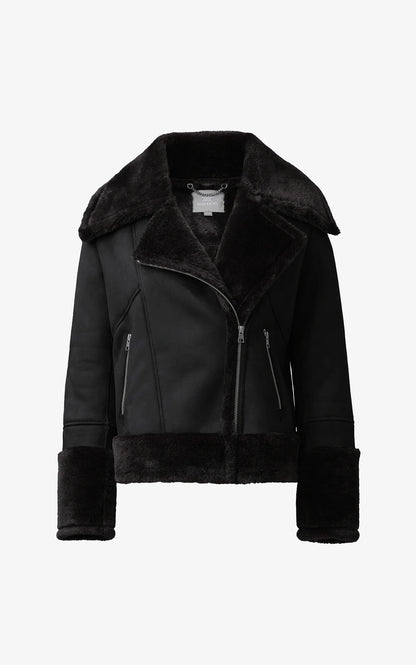 PHOEBE Relaxed-Fit Luxe Faux Sherpa Biker Jacket