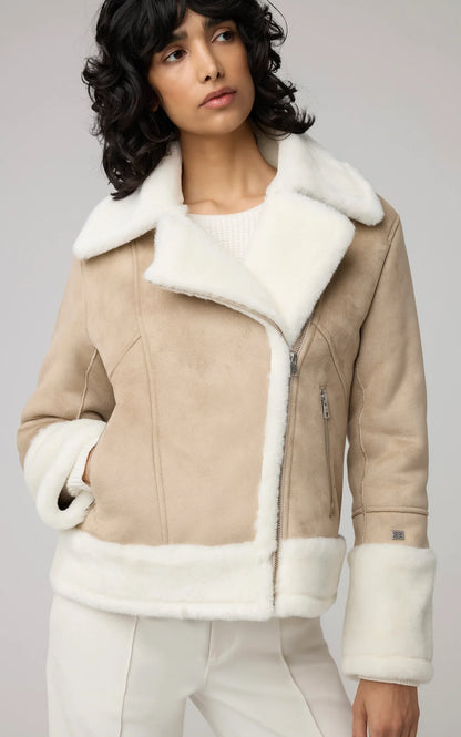 PHOEBE Relaxed-Fit Luxe Faux Sherpa Biker Jacket