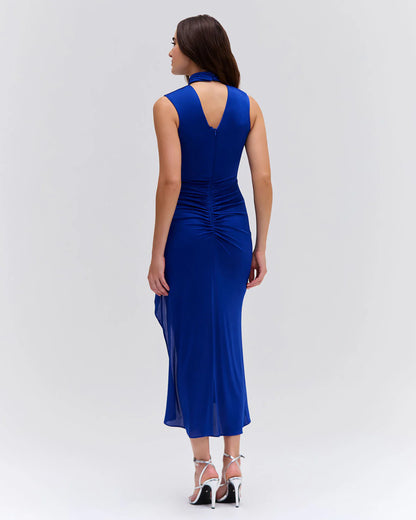 Metallic Jersey Sleeveless Midi Dress in Sapphire