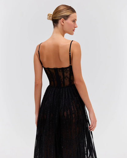 Lurex Tulle Bustier Midi Dress