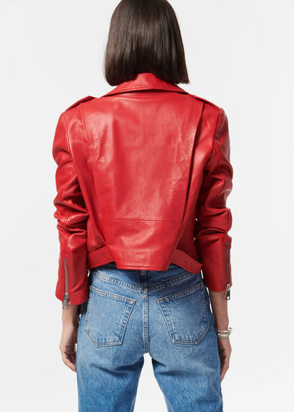 Kali Genuine Leather Jacket in Scarlet
