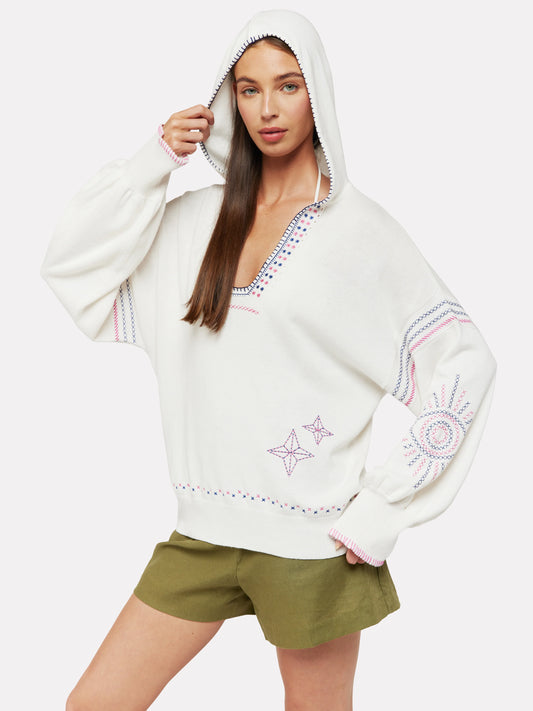 Harper Embroidered Hoodie in Ice Water