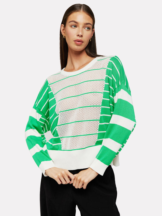 Brodie - Stripe Open Stitch Sweater in Green Flash