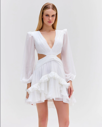 Deep-V Cutout Mini Dress in White