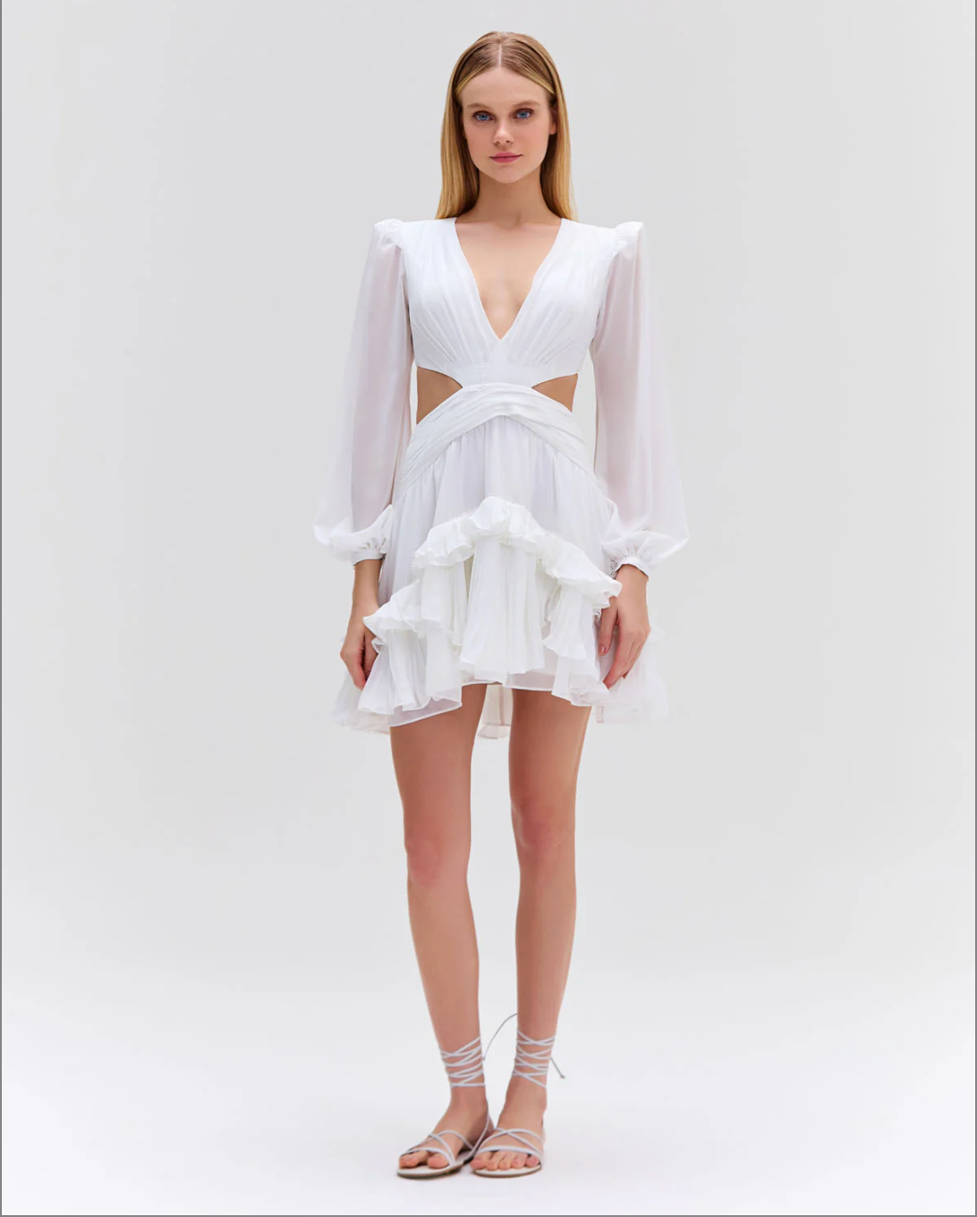 Deep-V Cutout Mini Dress in White