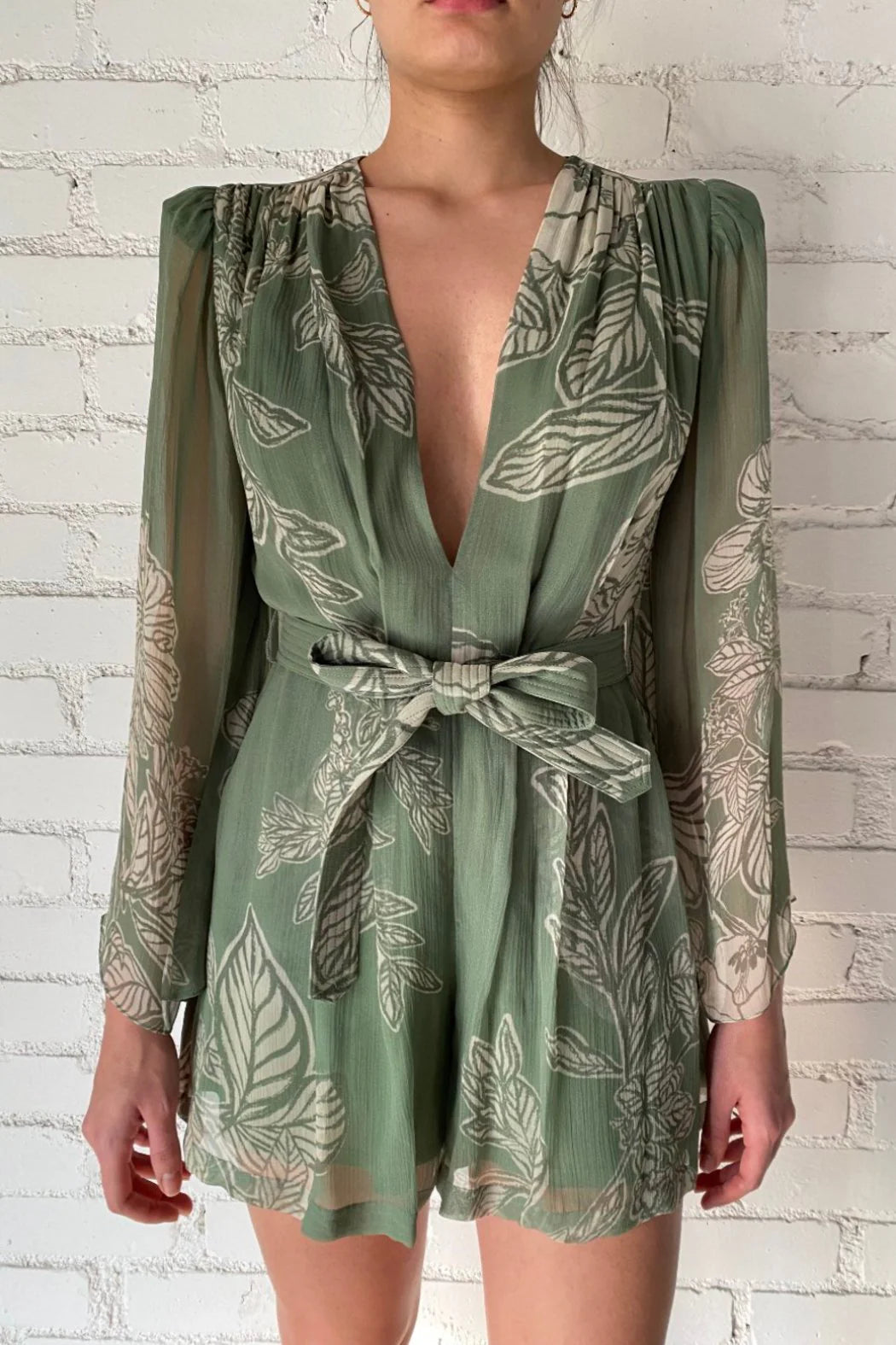 Dara Romper With Belt in Green